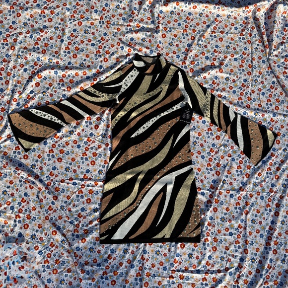 Metallic Studded Zebra Bell Sleeve Sweater Dress - Picture 1 of 8